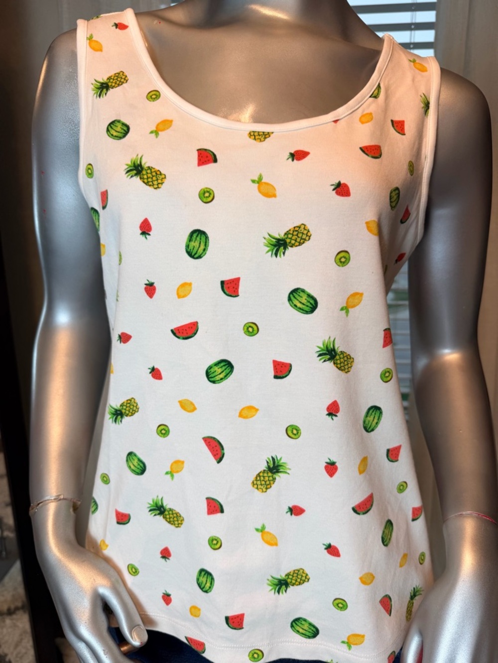 Lands' End White Fruit-Print Tank Top Medium Petite MP